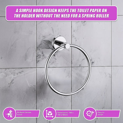Classic Chrome Towel Bar Rail Ring Bathroom