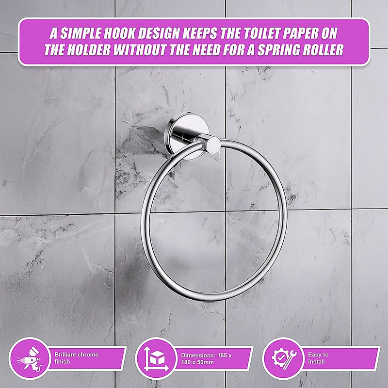 Classic Chrome Towel Bar Rail Ring Bathroom