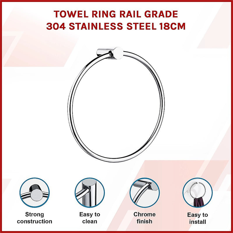 Towel Ring Rail Grade 304 Stainless Steel 18cm