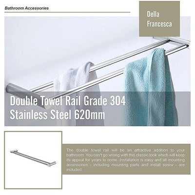Double Towel Rail Grade 304 Stainless Steel 620mm