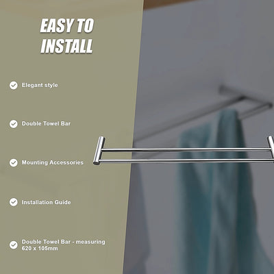 Double Towel Rail Grade 304 Stainless Steel 620mm