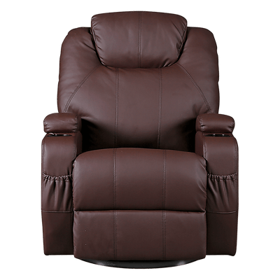 Brown Massage Sofa Chair Recliner 360 Degree Swivel PU Leather Lounge 8 Point Heated