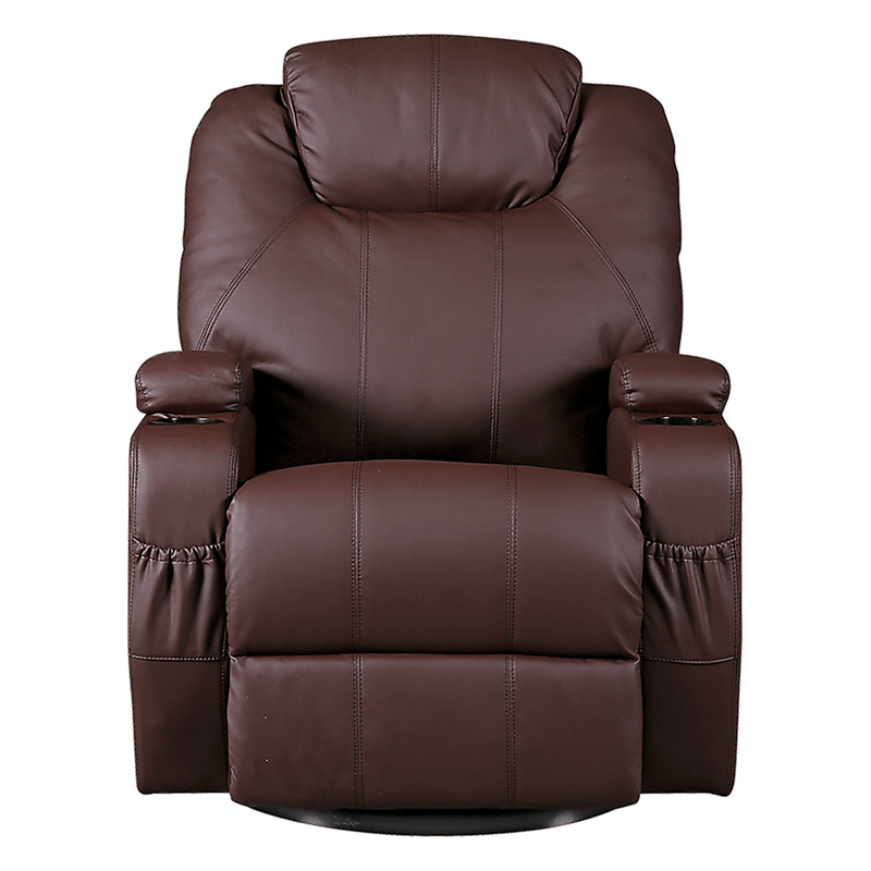 Brown Massage Sofa Chair Recliner 360 Degree Swivel PU Leather Lounge 8 Point Heated