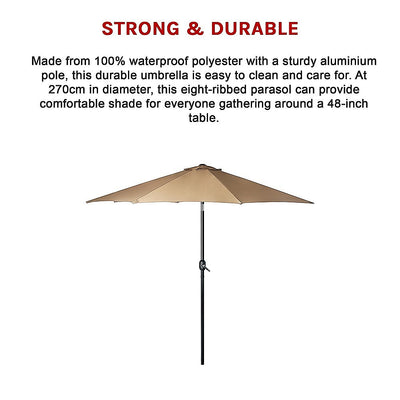 9FT Patio Umbrella Outdoor Garden Table Umbrella with 8 Sturdy Ribs