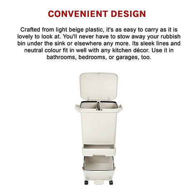 42L Rubbish Bin Waste Trash Can Pedal Recycling Kitchen Wheel 2 Compartment