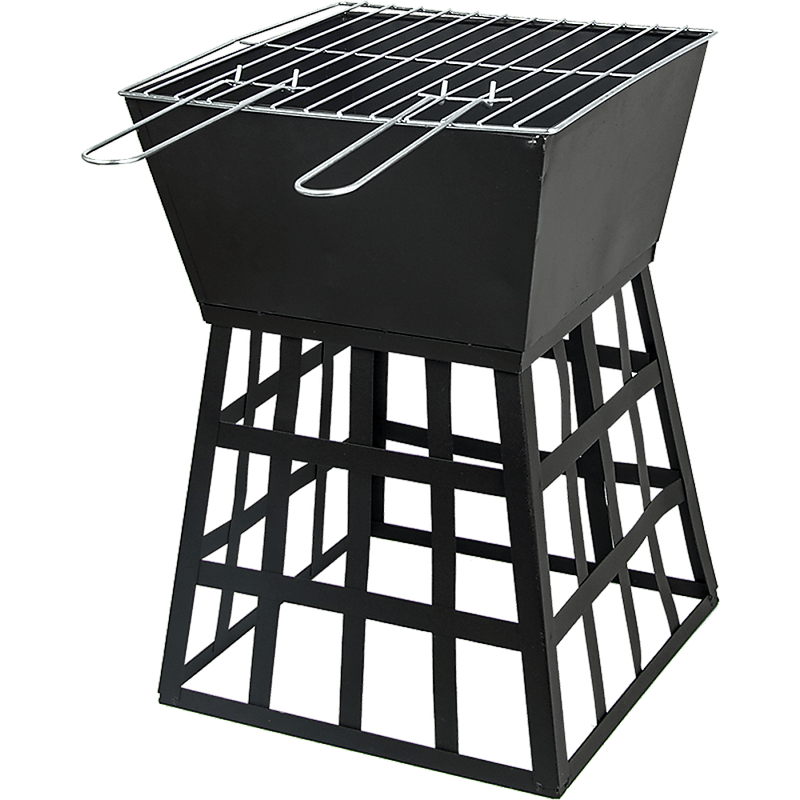 Black Fire Pit Square Log Patio Garden Heater Outdoor Table Top BBQ Camping