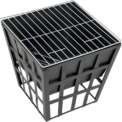 Black Fire Pit Square Log Patio Garden Heater Outdoor Table Top BBQ Camping