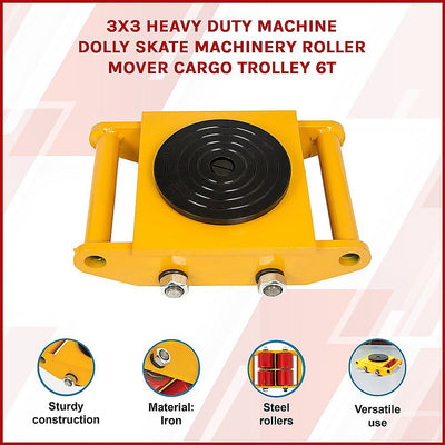 3x3 Heavy Duty Machine Dolly Skate Machinery Roller Mover Cargo Trolley 6T