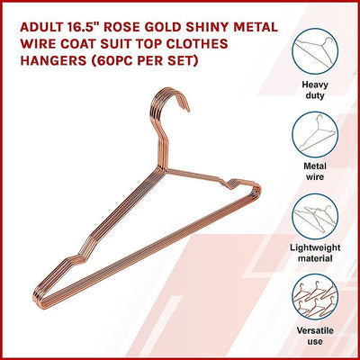 Adult 16.5" Rose Gold Shiny Metal Wire Coat Suit Top Clothes Hangers (60pc per set)