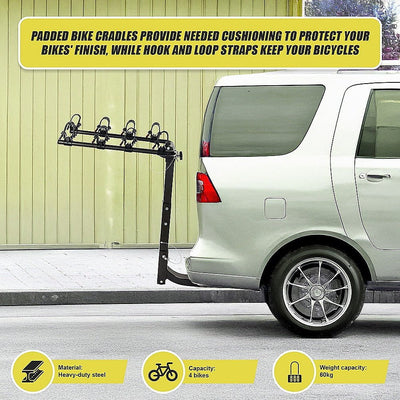 Premium 4-Bike Carrier Rack Hitch Mount Swing Down Bicycle Rack W/ 2" Receiver