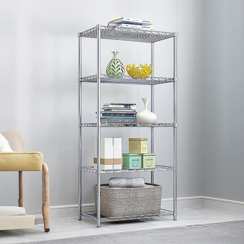 5 Tier Silver Metal Storage Rack Shelving Wire Shelf