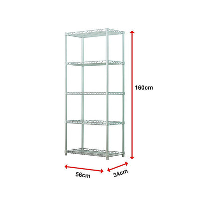 5 Tier Silver Metal Storage Rack Shelving Wire Shelf