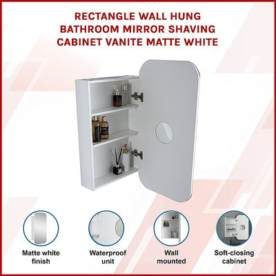 Rectangle Wall Hung Bathroom Mirror Shaving Cabinet Vanity Matte White