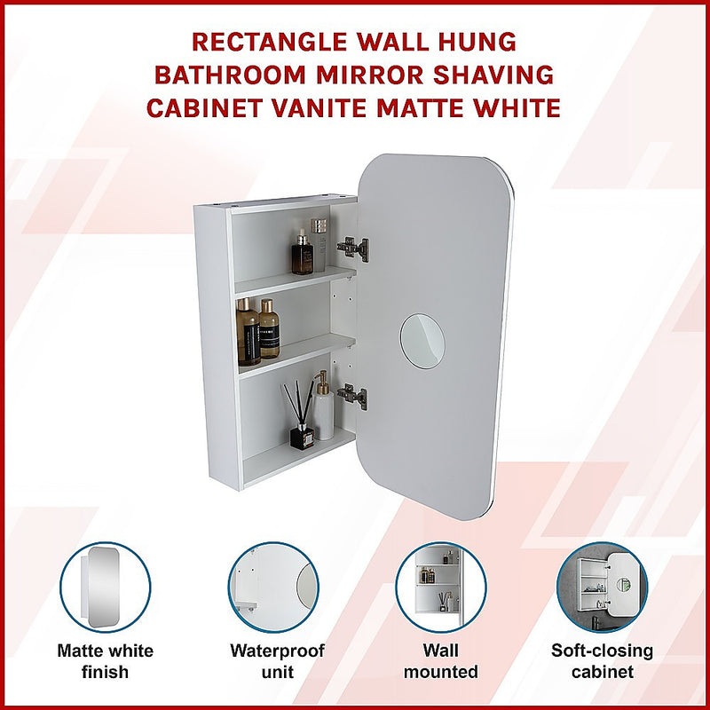 Rectangle Wall Hung Bathroom Mirror Shaving Cabinet Vanity Matte White