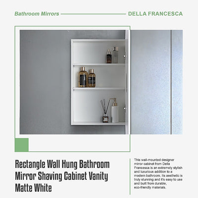 Rectangle Wall Hung Bathroom Mirror Shaving Cabinet Vanity Matte White