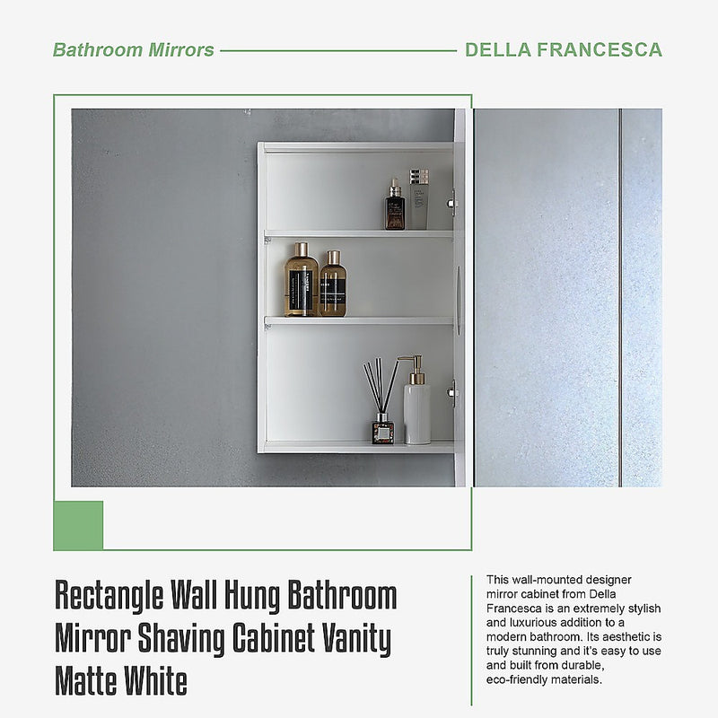Rectangle Wall Hung Bathroom Mirror Shaving Cabinet Vanity Matte White