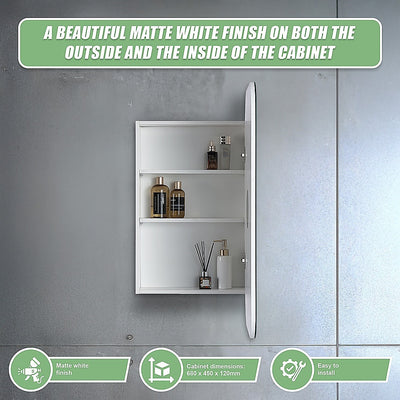 Rectangle Wall Hung Bathroom Mirror Shaving Cabinet Vanity Matte White