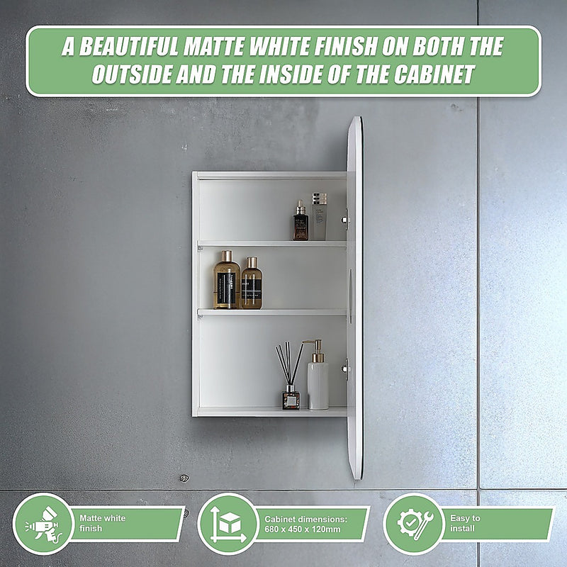 Rectangle Wall Hung Bathroom Mirror Shaving Cabinet Vanity Matte White
