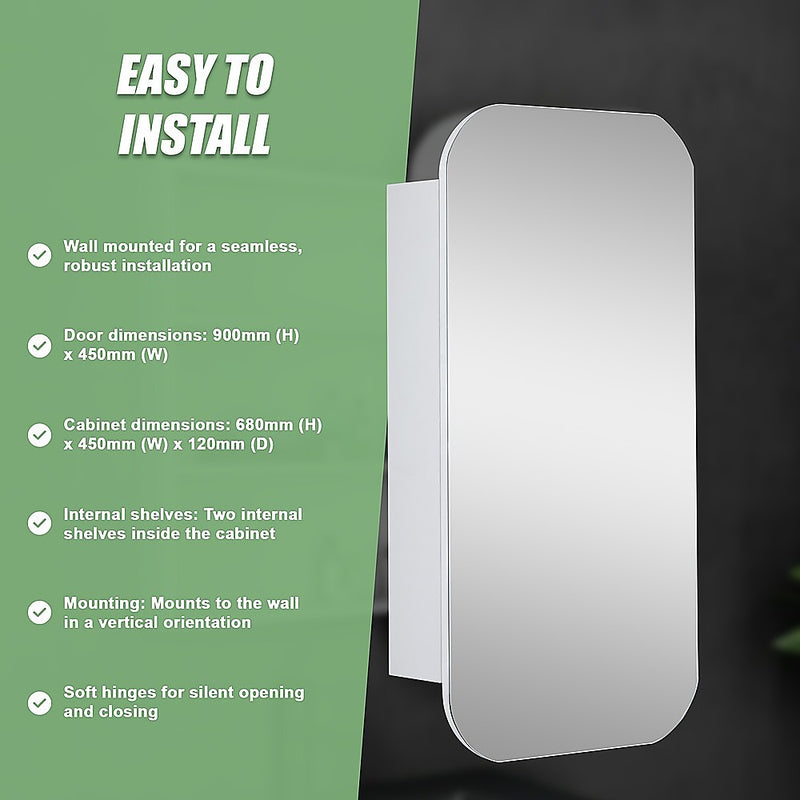 Rectangle Wall Hung Bathroom Mirror Shaving Cabinet Vanity Matte White