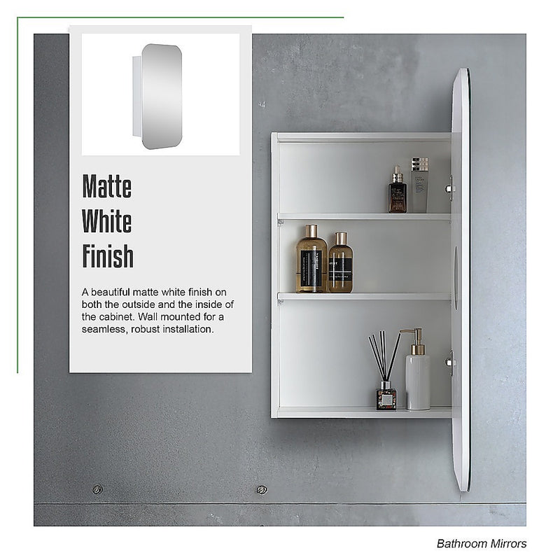 Rectangle Wall Hung Bathroom Mirror Shaving Cabinet Vanity Matte White