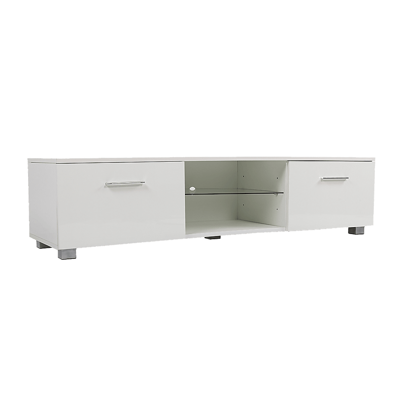 TV Cabinet Entertainment Unit Stand High Gloss Storage Shelf 140cm White