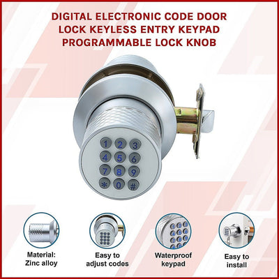 Digital Electronic Code Door Lock Keyless Entry Keypad Programmable Lock Knob