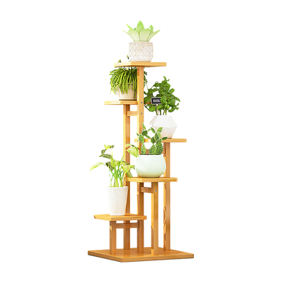 5 Tiers Vertical Bamboo Plant Stand Staged Flower Shelf Rack Outdoor Garden