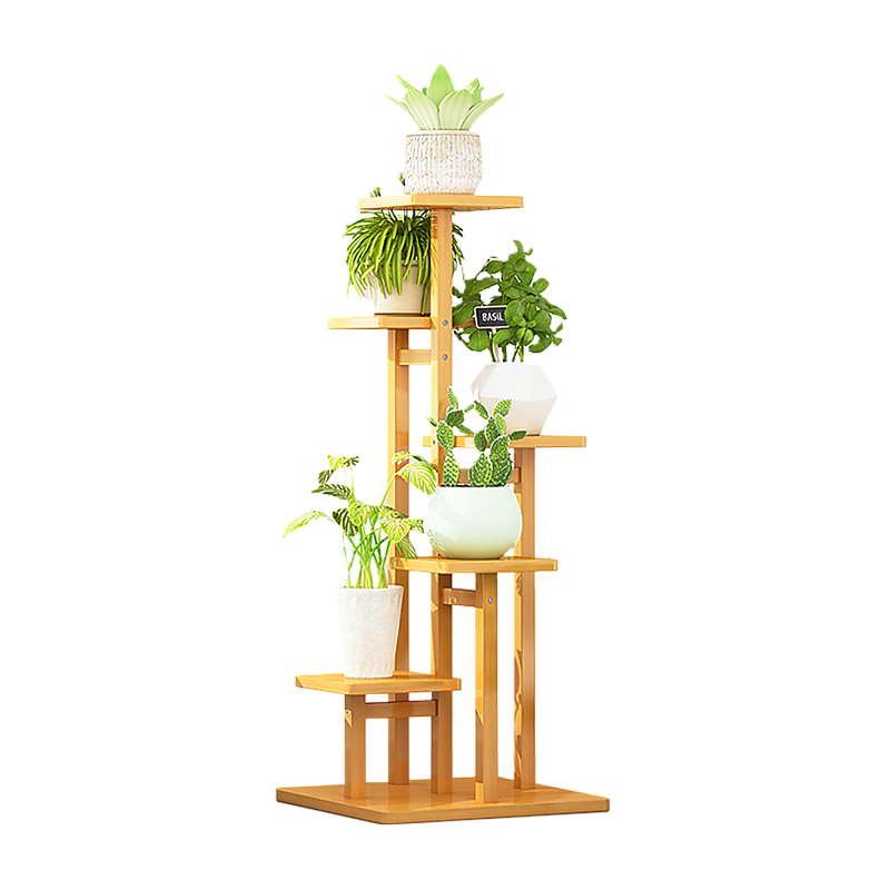 5 Tiers Vertical Bamboo Plant Stand Staged Flower Shelf Rack Outdoor Garden