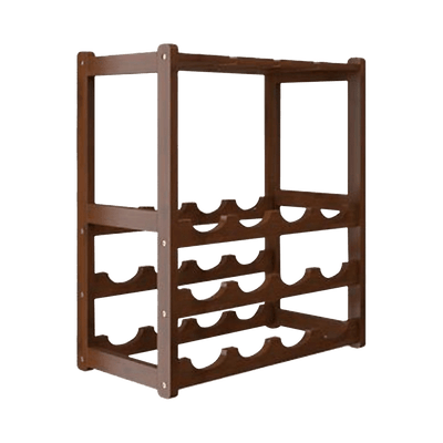 Bamboo Wine Rack Free Standing 15 Bottles with 6 Glasses Holder Storage in Dark Brown