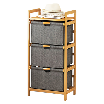 Bamboo Shelf with Storage Hamper – Wooden Organiser with 3 Removable Laundry Bags