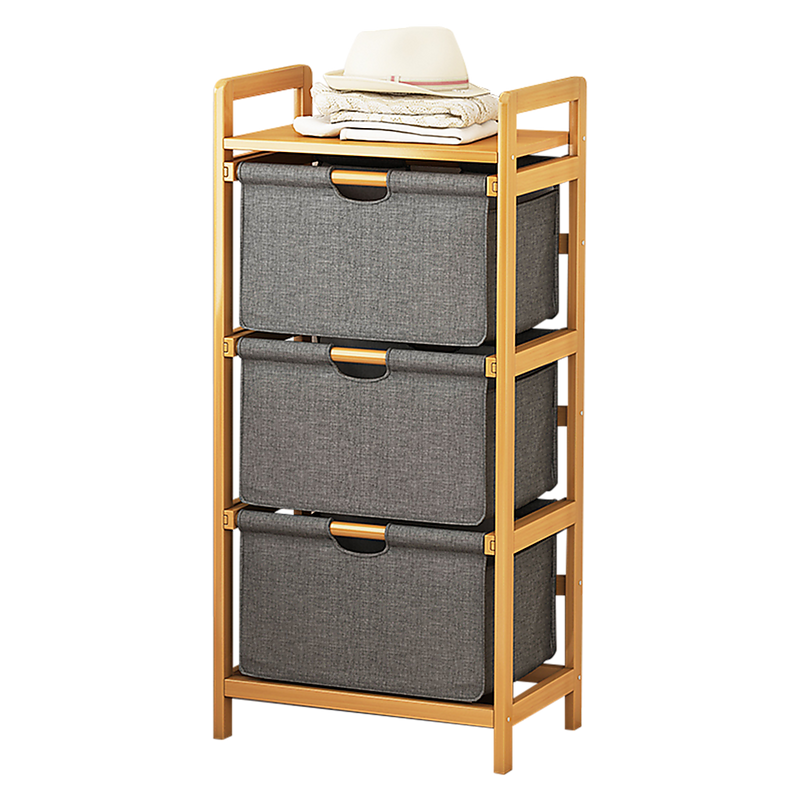 Bamboo Shelf with Storage Hamper – Wooden Organiser with 3 Removable Laundry Bags