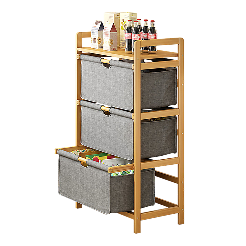 Bamboo Shelf with Storage Hamper – Wooden Organiser with 3 Removable Laundry Bags