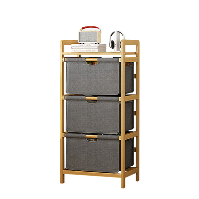 Bamboo Shelf with Storage Hamper – Wooden Organiser with 3 Removable Laundry Bags