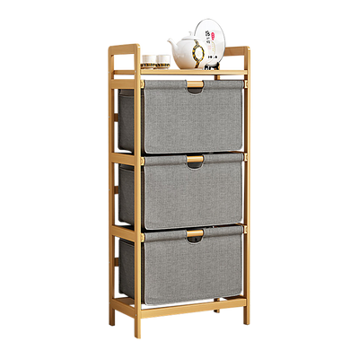 Bamboo Shelf with Storage Hamper – Wooden Organiser with 3 Removable Laundry Bags