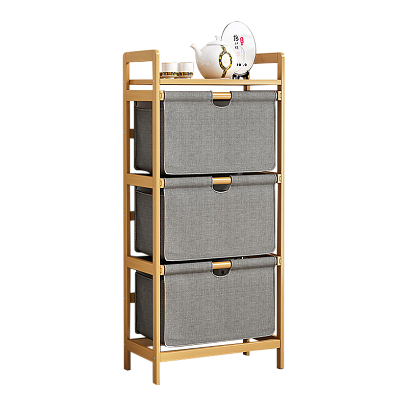 Bamboo Shelf with Storage Hamper – Wooden Organiser with 3 Removable Laundry Bags