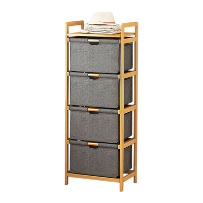 Bamboo Shelf with Storage Hamper – Wooden Organiser with 4 Removable Laundry Bags