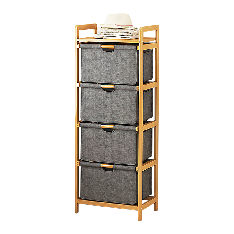 Bamboo Shelf with Storage Hamper – Wooden Organiser with 4 Removable Laundry Bags