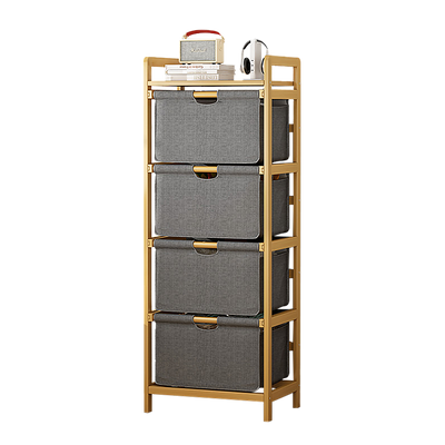 Bamboo Shelf with Storage Hamper – Wooden Organiser with 4 Removable Laundry Bags