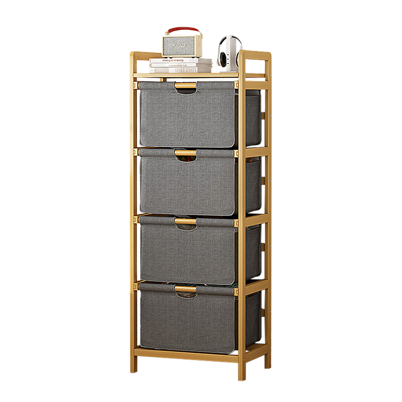 Bamboo Shelf with Storage Hamper – Wooden Organiser with 4 Removable Laundry Bags