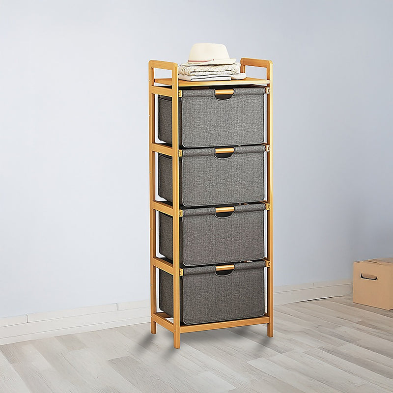Bamboo Shelf with Storage Hamper – Wooden Organiser with 4 Removable Laundry Bags