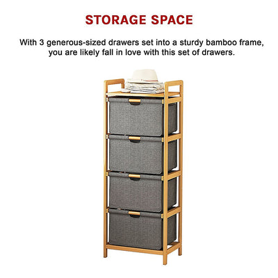 Bamboo Shelf with Storage Hamper – Wooden Organiser with 4 Removable Laundry Bags