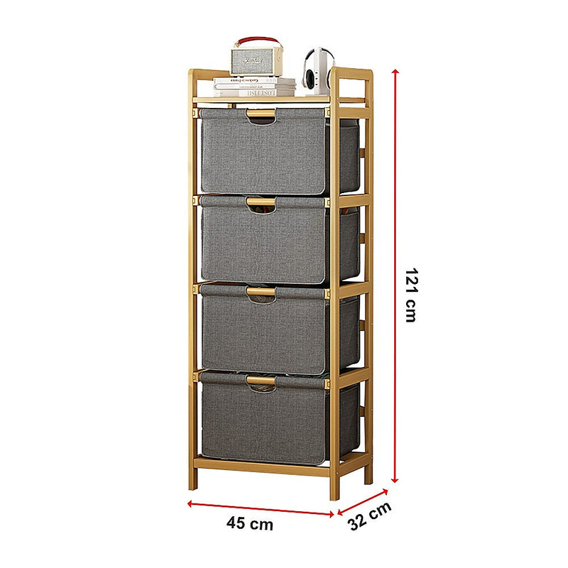 Bamboo Shelf with Storage Hamper – Wooden Organiser with 4 Removable Laundry Bags