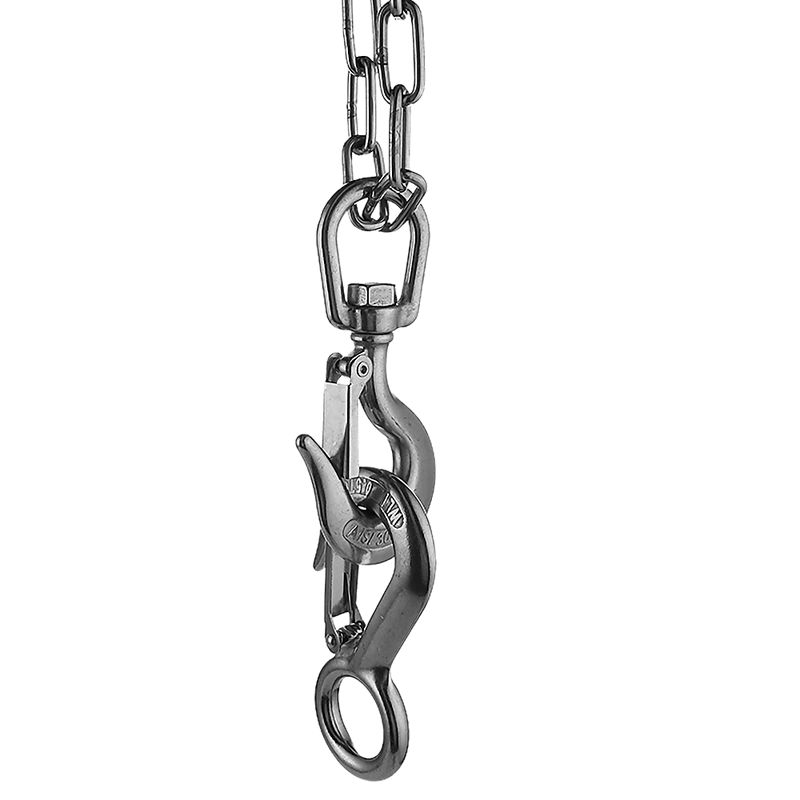 304 Stainless Steel Swivel Lift Clevis Chain Crane Hook with Safety Lock 650kg