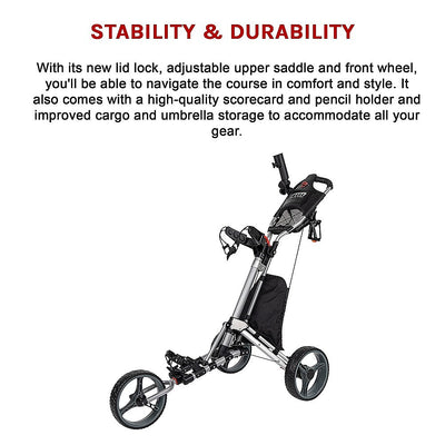 Golf Club Buggy Trolley Cart Compact Foldable 3 Wheel