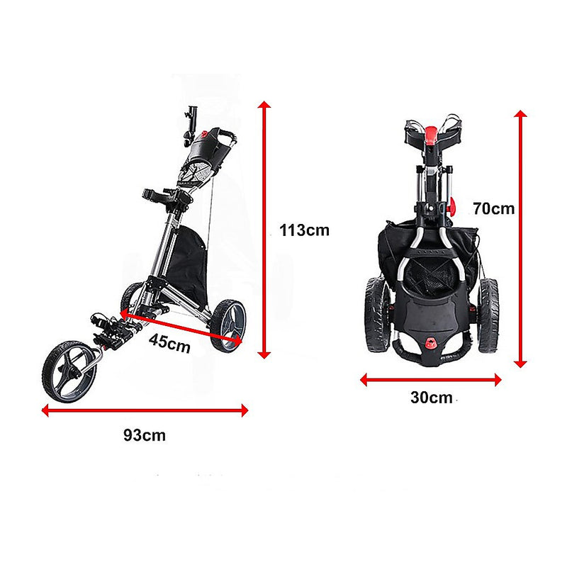 Golf Club Buggy Trolley Cart Compact Foldable 3 Wheel