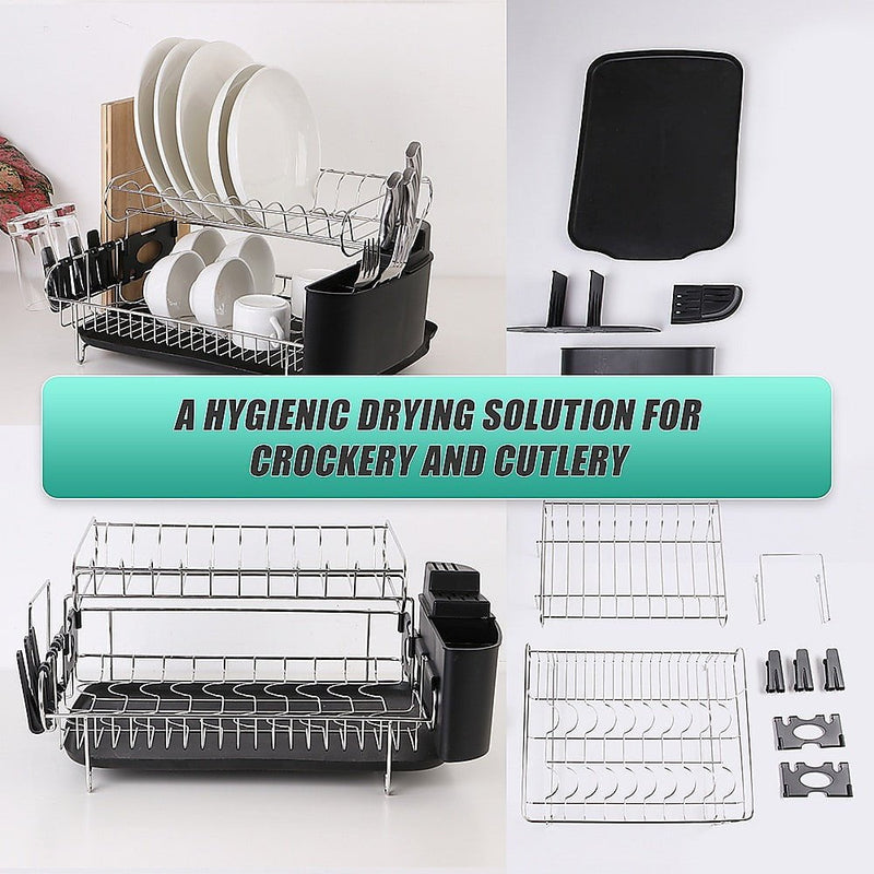 Dish Drying Rack Drainer Cup Plate Holder Cutlery Tray Kitchen Organiser