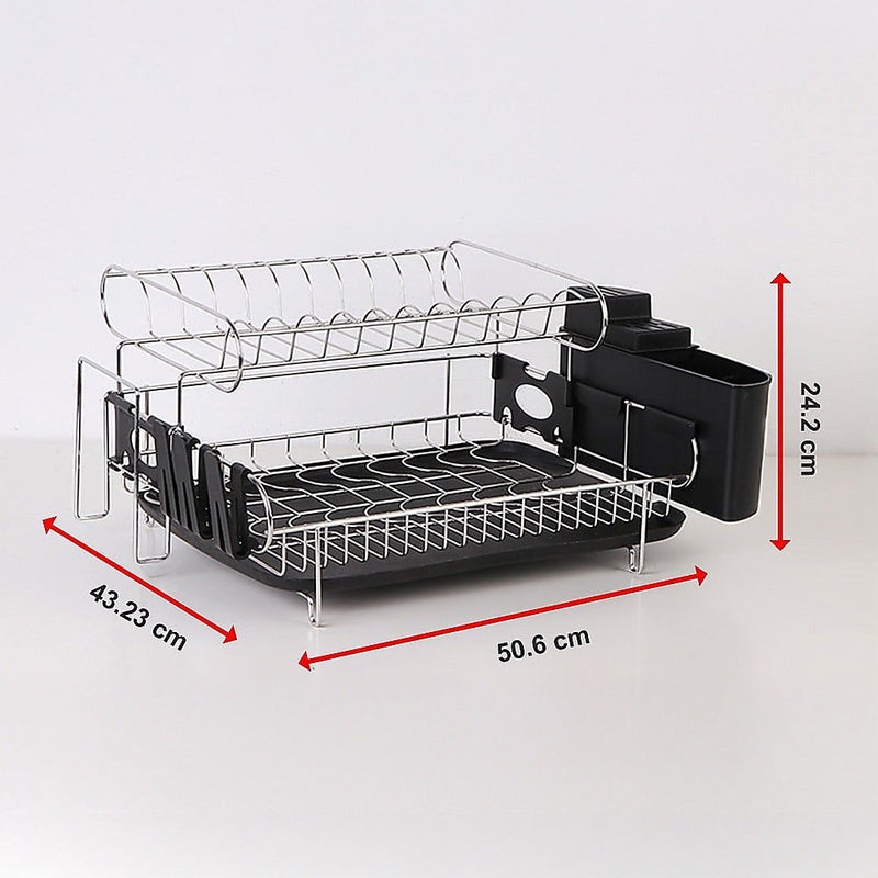 Dish Drying Rack Drainer Cup Plate Holder Cutlery Tray Kitchen Organiser