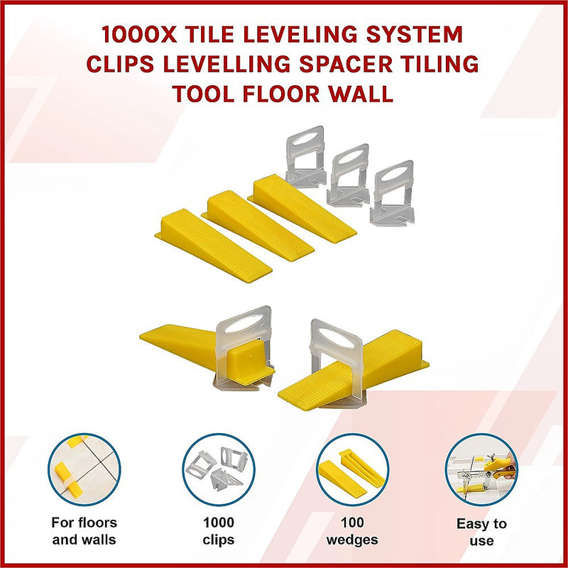 1000x Tile Leveling System Clips Levelling Spacer Tiling Tool Floor Wall