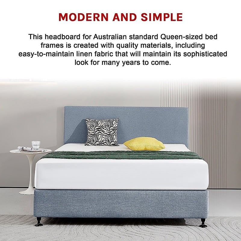 Linen Fabric Queen Bed Deluxe Headboard Bedhead - Berlin Blue
