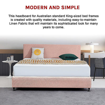 Linen Fabric King Bed Deluxe Headboard Bedhead - Pale Pink